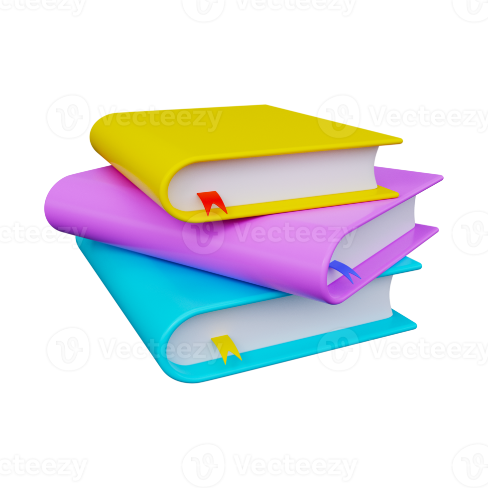 Stack of colored books. 3d render png