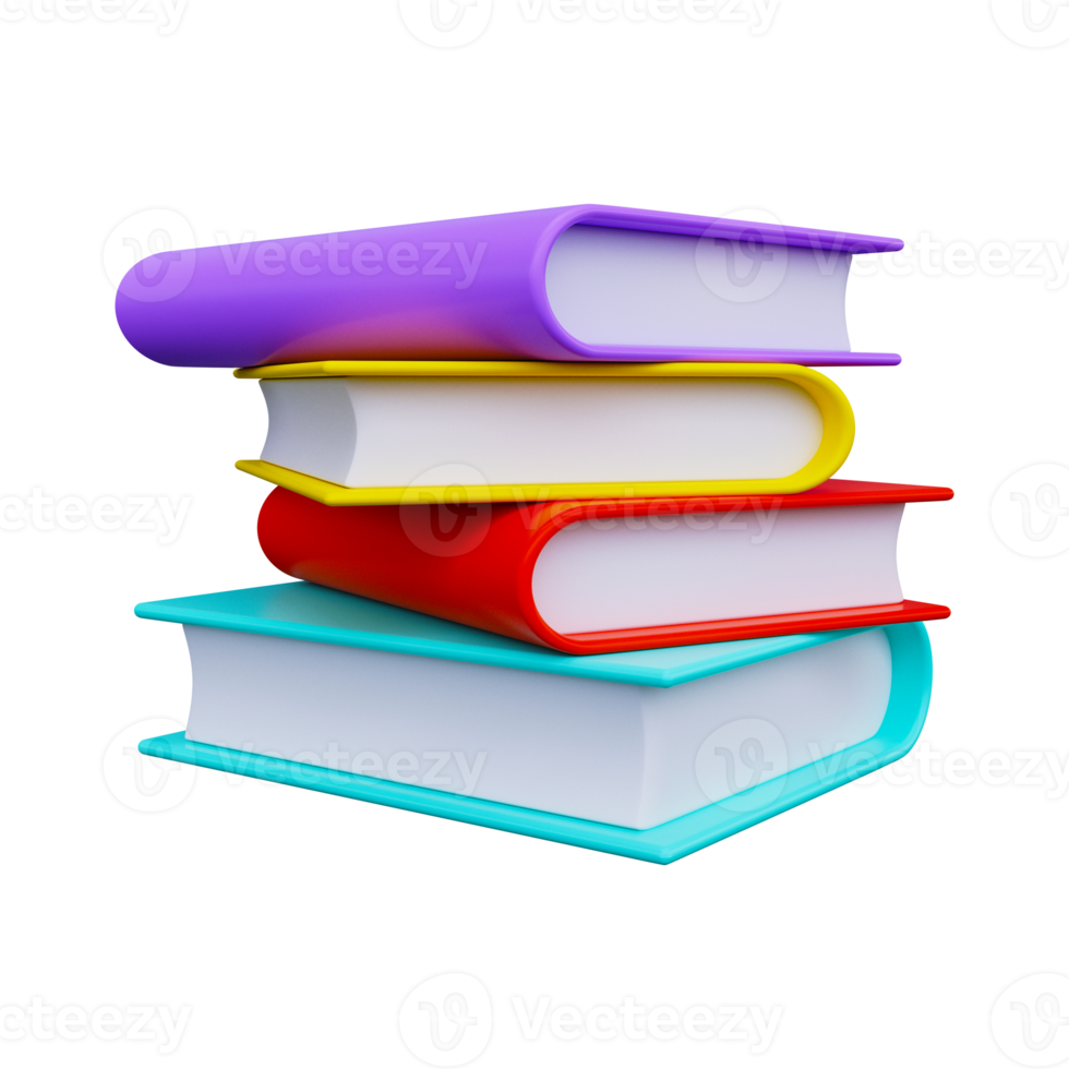 Stack of colored books. 3d render png