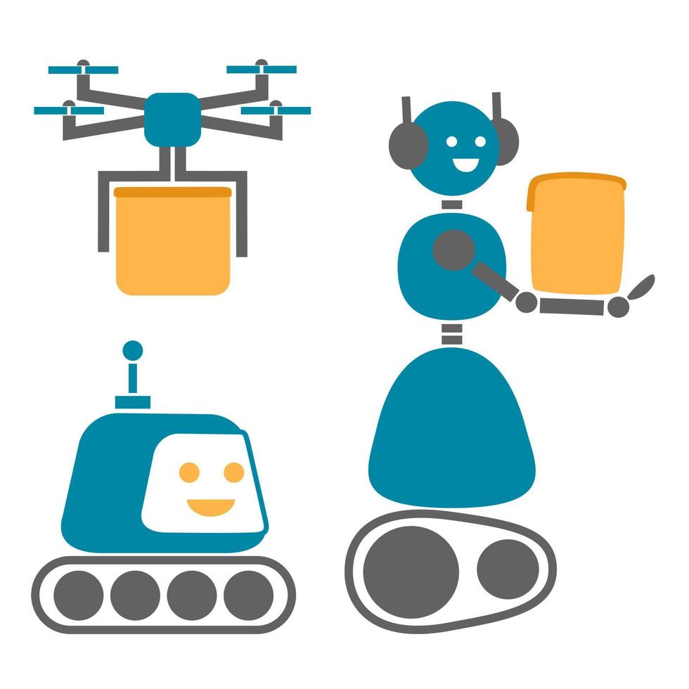 Robot food delivery. Cargo delivered by robot. Technological shipment innovation concept. Flat design Vector illustration.