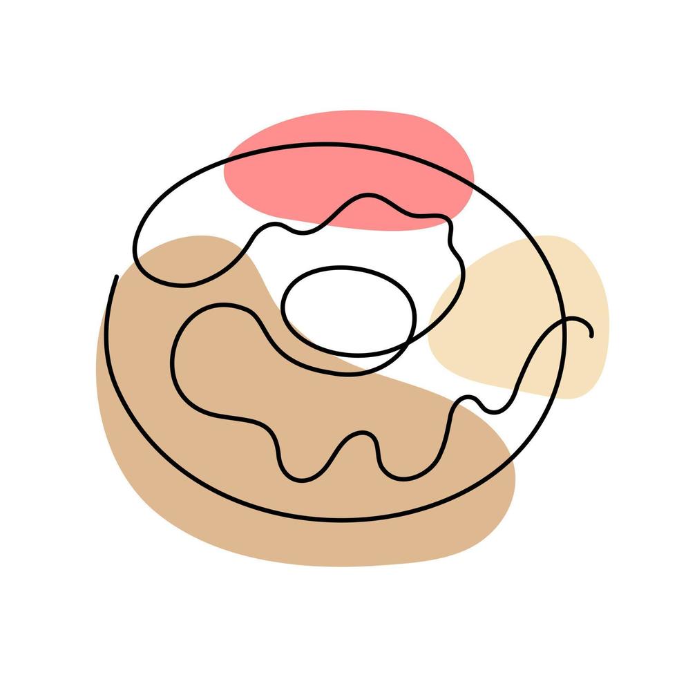una línea de arte de donut. logotipo dibujado a mano. concepto de cafetería y panadería. ilustración vectorial aislado sobre fondo blanco. vector