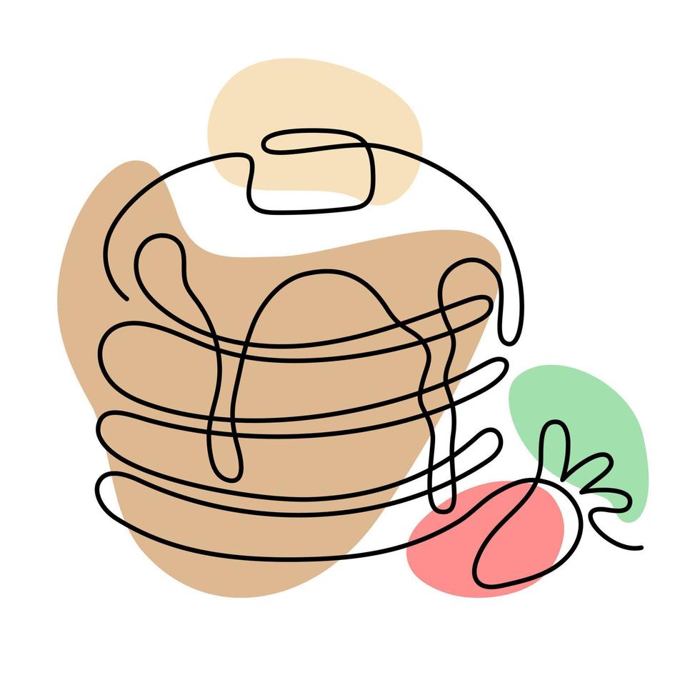 una línea de panqueques con fresas. logotipo dibujado a mano. concepto de cafetería y panadería. ilustración vectorial aislado sobre fondo blanco. vector