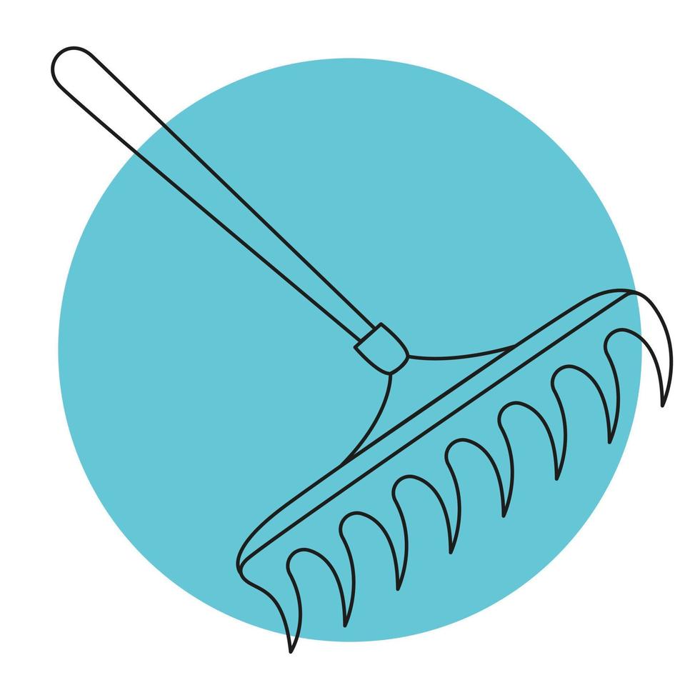 Icon of Garden Rake on color backgrond. Simple line doodle Garden Rake icon. Vector illustration in editable line.
