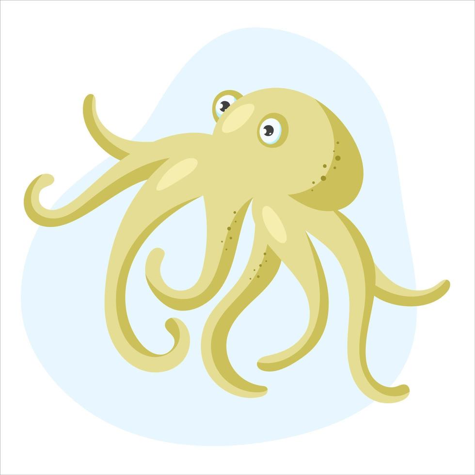 lindo pulpo amarillo sobre un fondo azul. ilustración vectorial de dibujos animados plana. vector