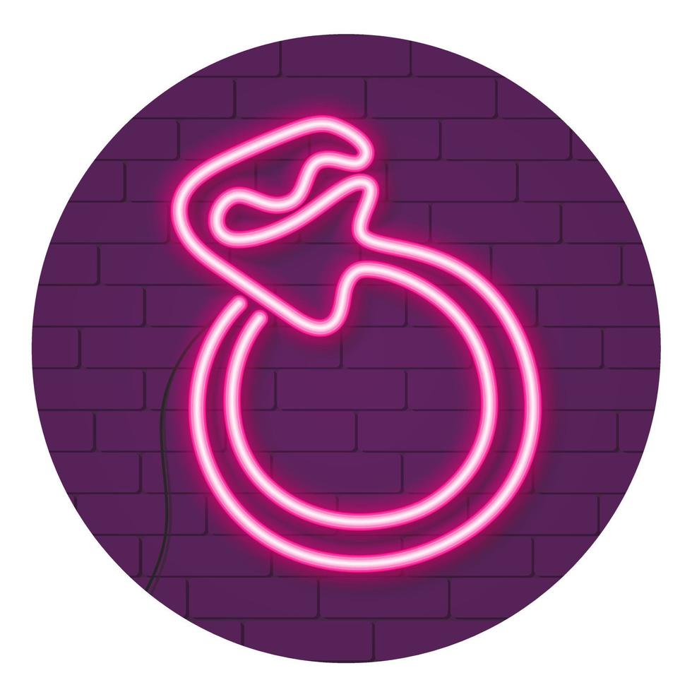 Neon glowing ring on a purple brick wall. Valentine's day concept. vector