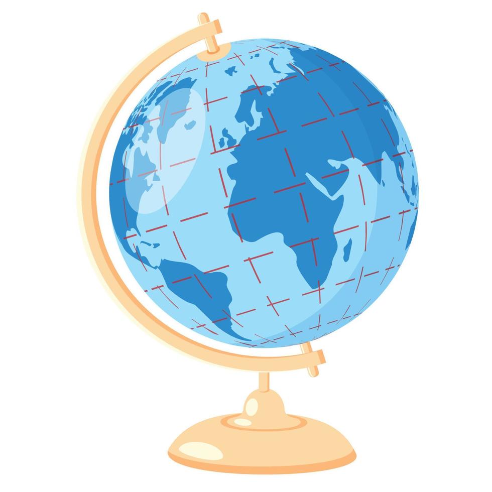 globo azul del mundo en un soporte de oro. icono de ilustración vectorial. vector