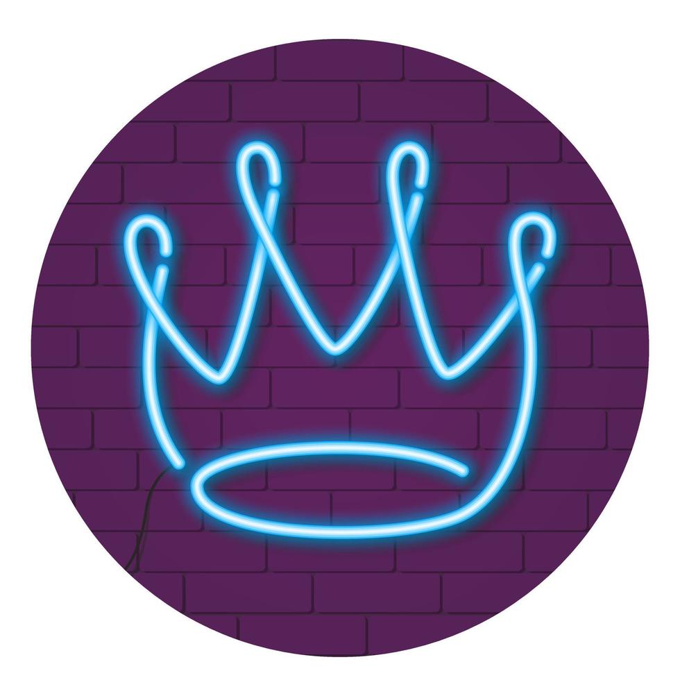 Neon glowing crown on a purple brick wall. Valentine's day concept. vector