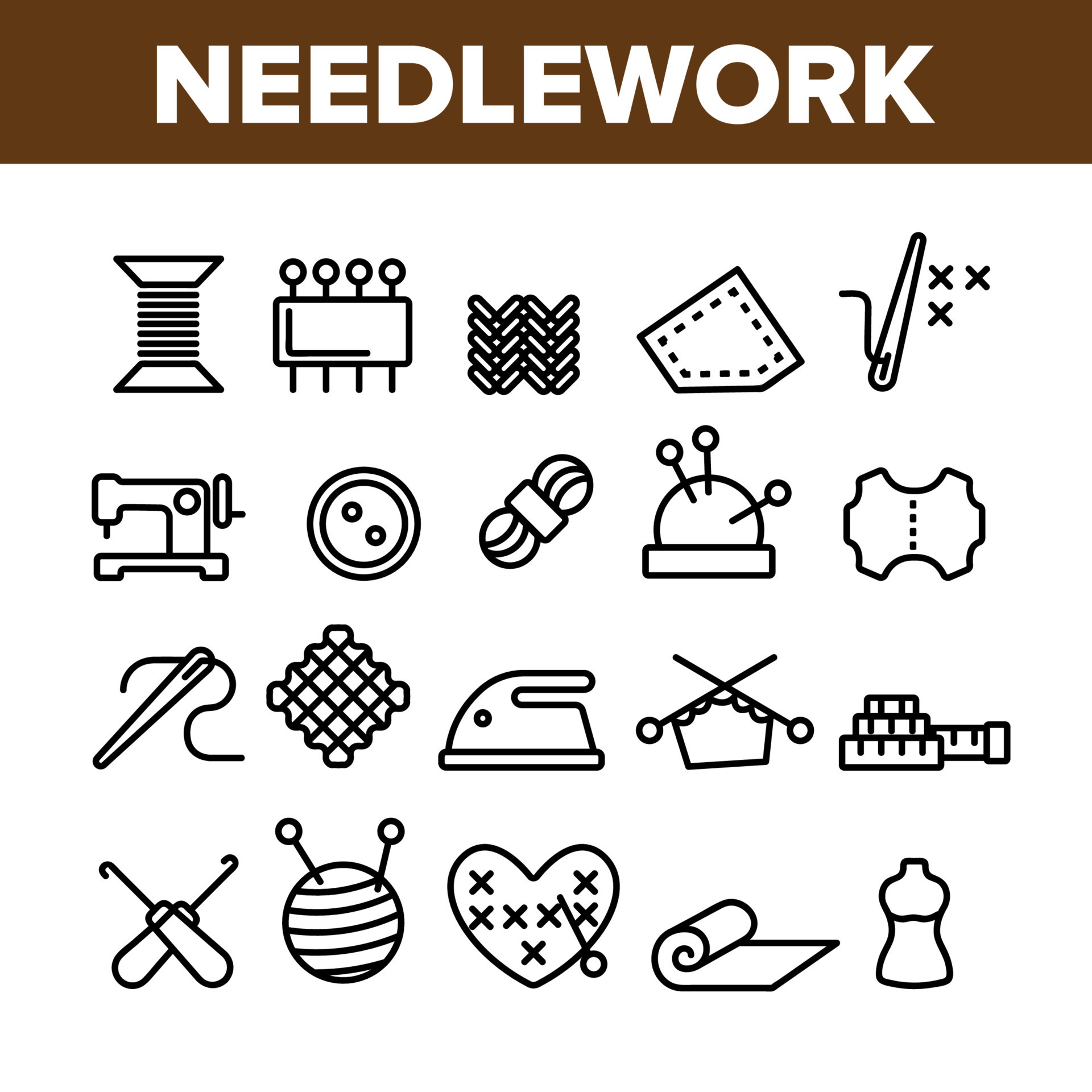 Needlework Line Icons Set Cross Stitch Supplies Accessories Embroidery Kit  Stock Vector by ©Milta 223295310