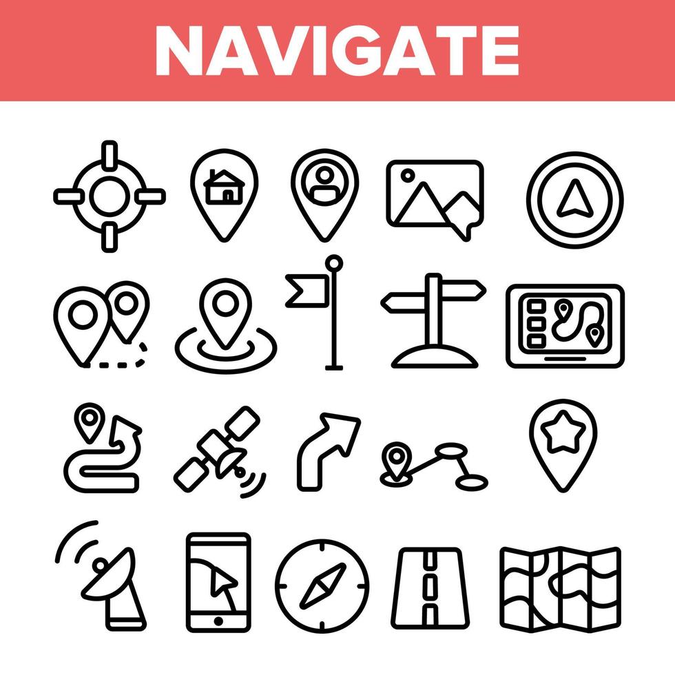 Navigation Linear Vector Thin Icons Set Symbol