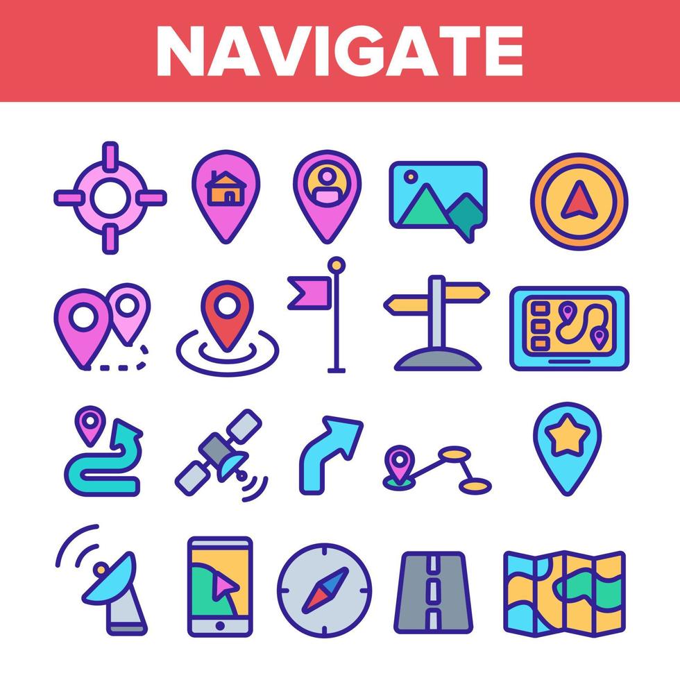 Navigation Linear Vector Thin Icons Set Symbol