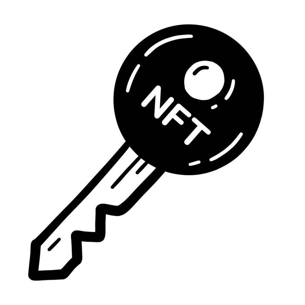 NFT cryptographic key doodle hand drawn icon vector