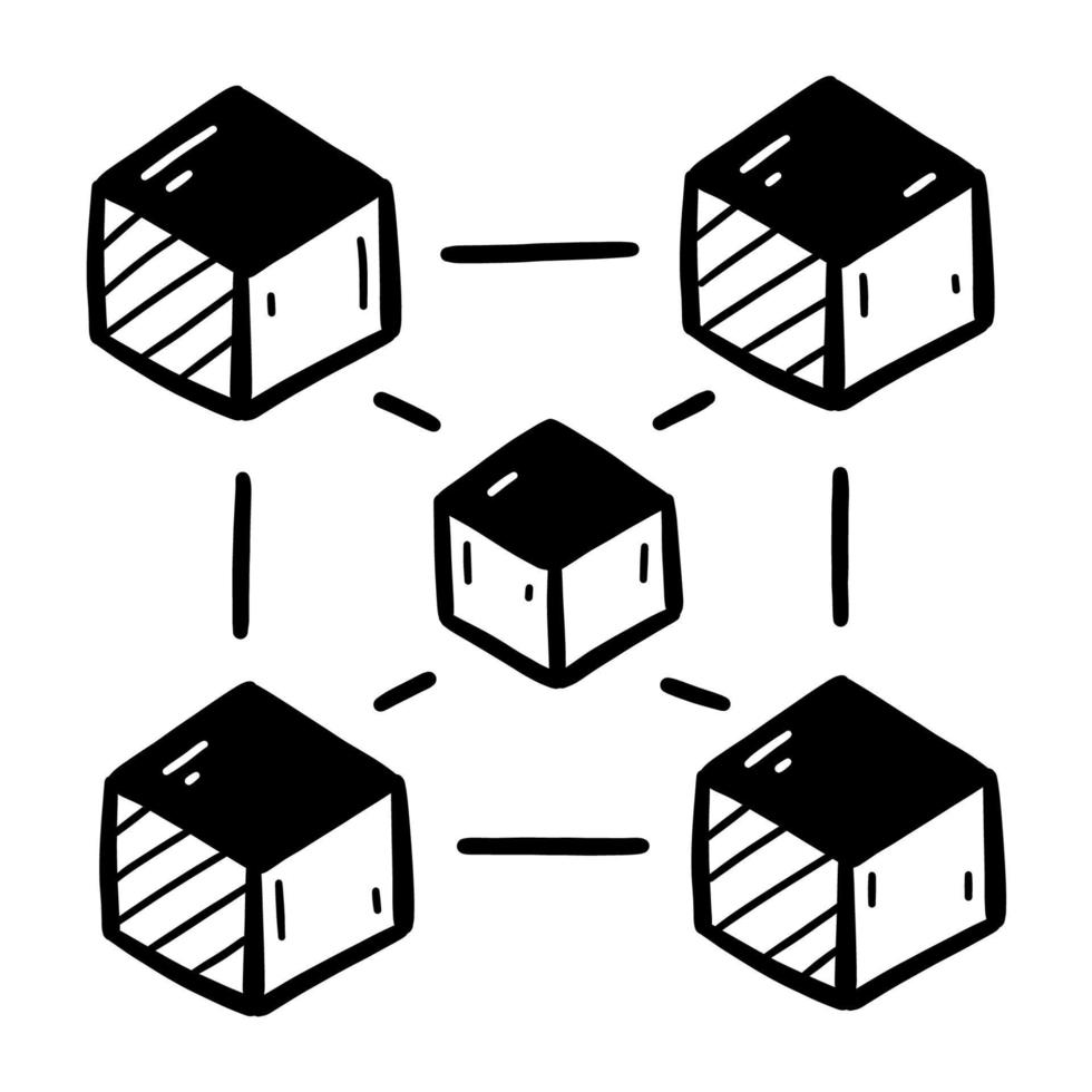 prueba del esquema del algoritmo blockchain de la historia con el icono del doodle de cubos vector