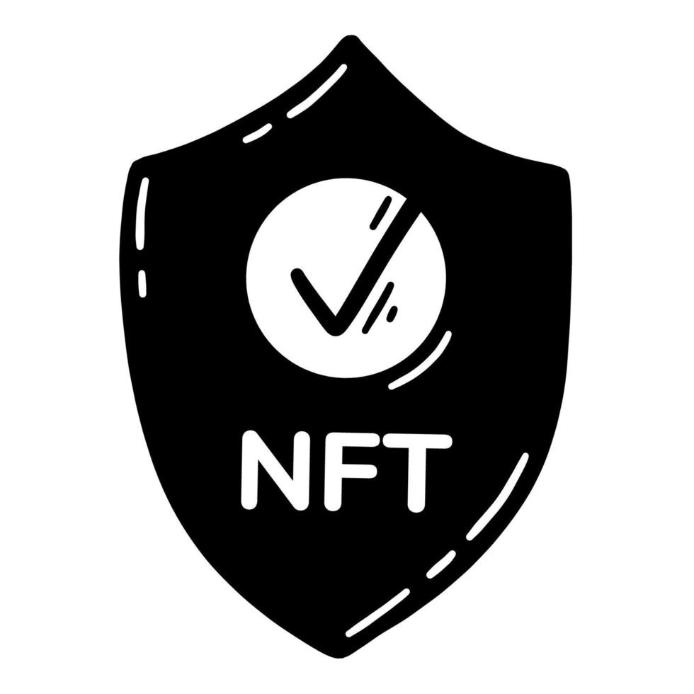 NFT shield, data protection doodle hand drawn icon vector