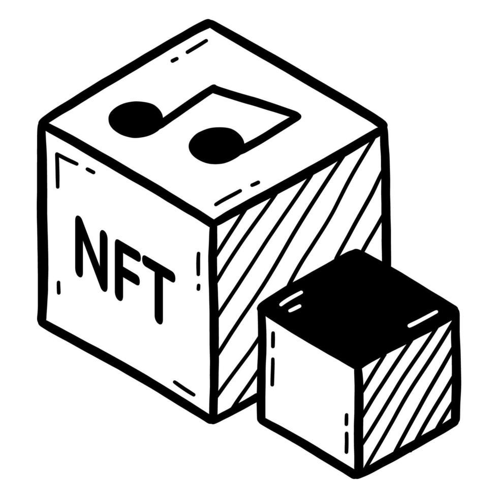 NFT ownership of music, cubes with notes and melody doodle icon vector