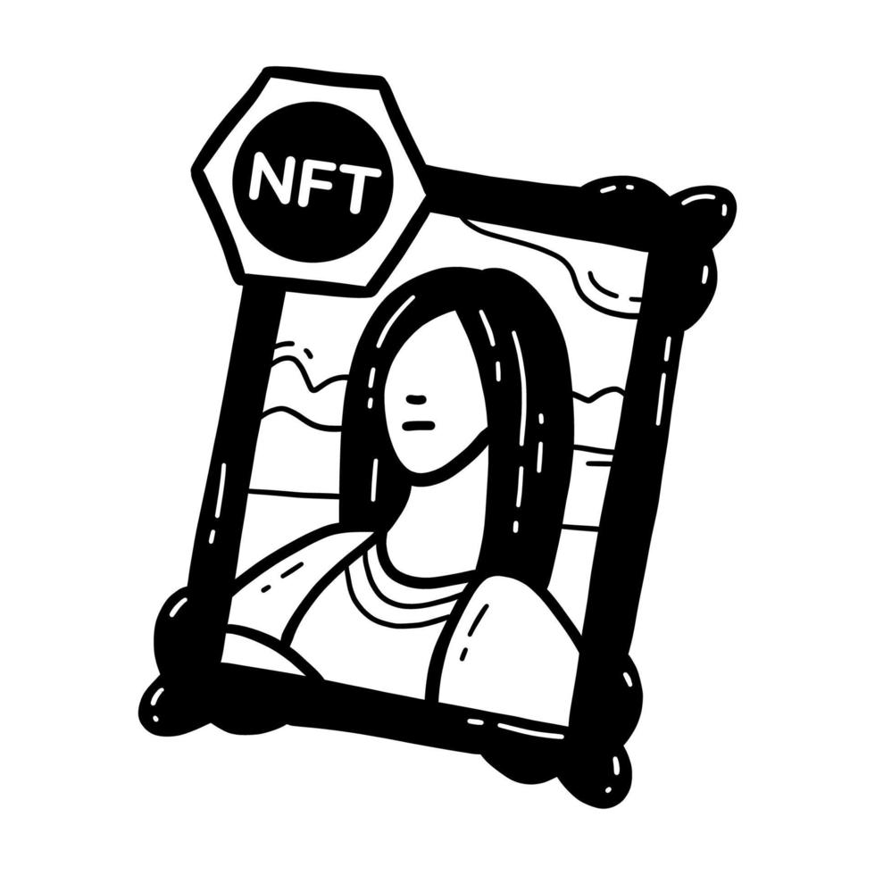 NFT painting and art doodle icon. Owning a portrait of Mona Lisa vector