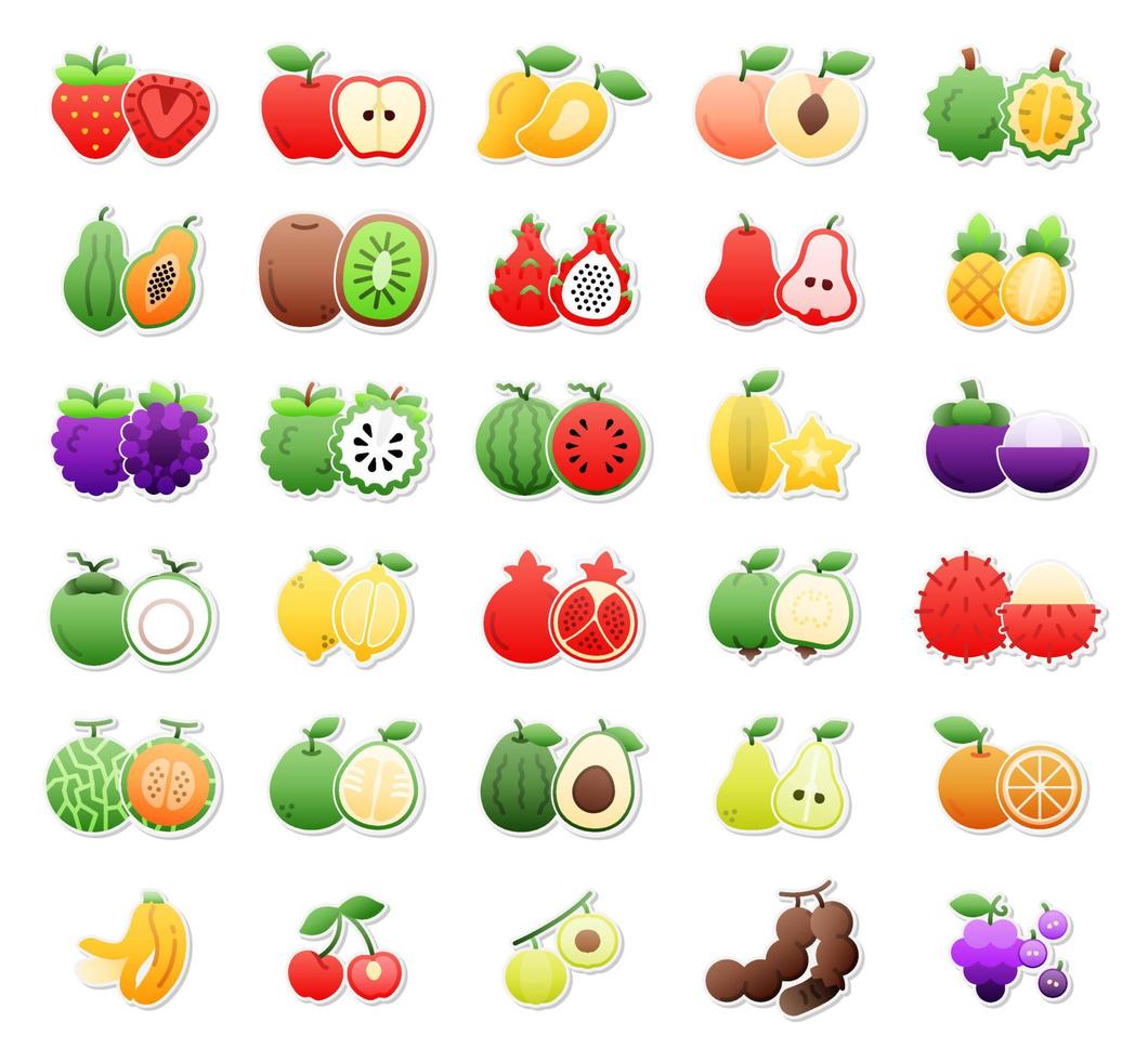 conjunto de iconos de pegatinas de frutas, vector, ilustración. vector