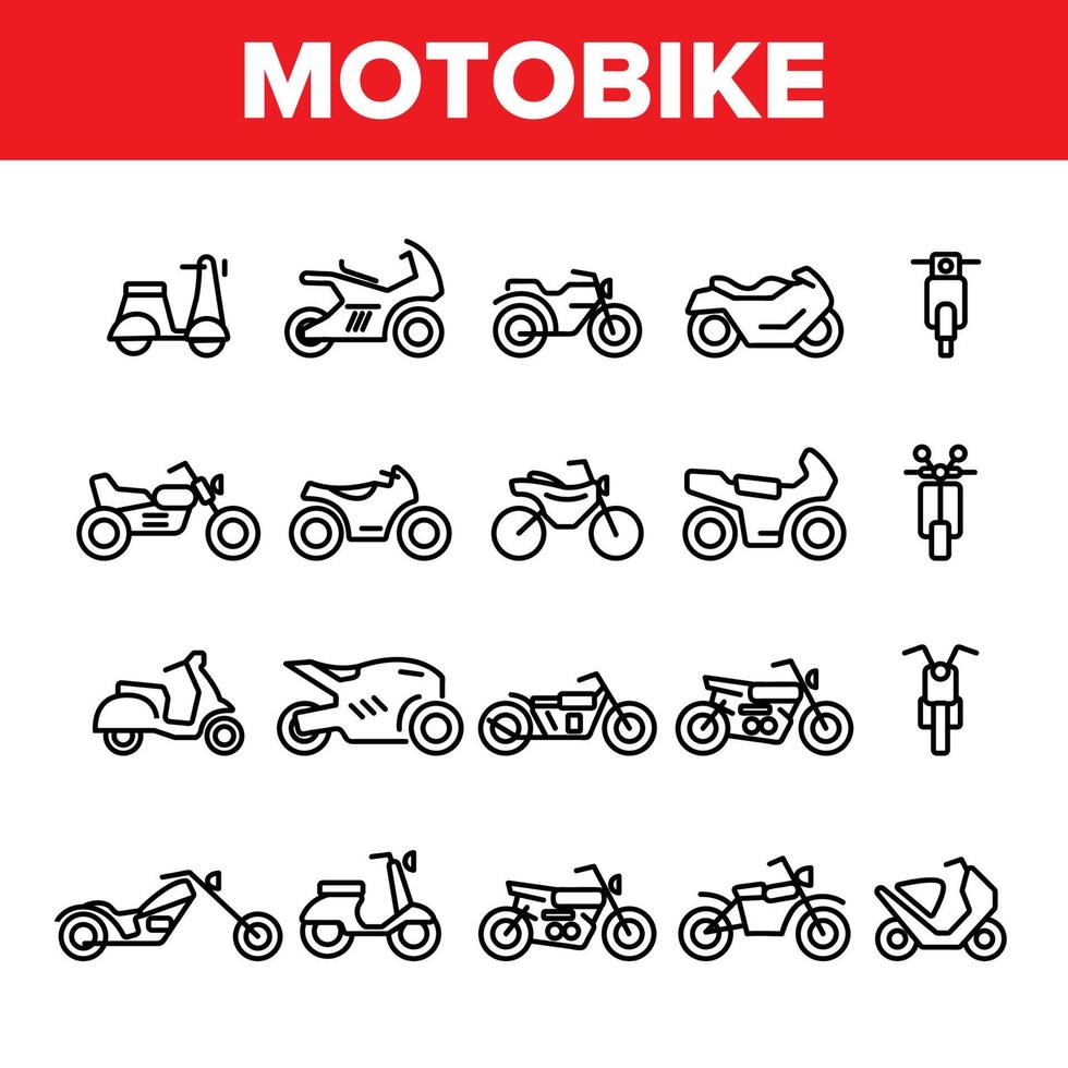 Collection Motorbike Thin Line Icons Set Vector