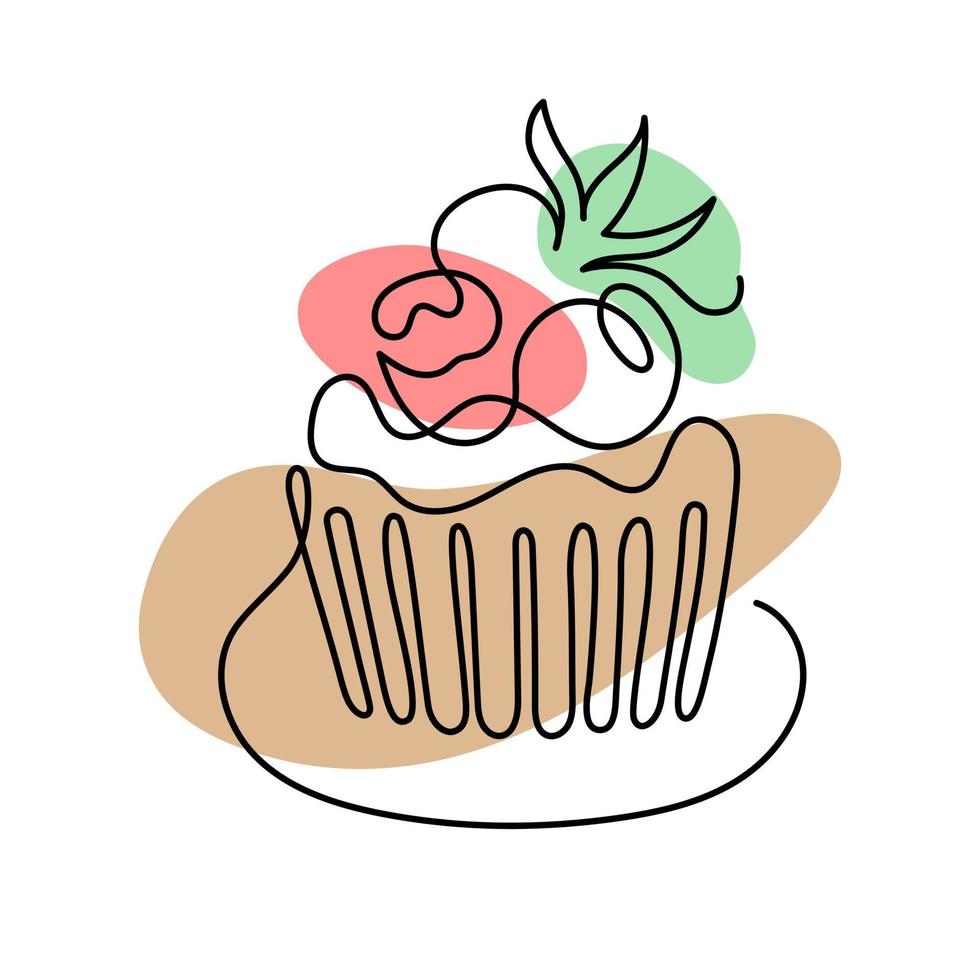 una línea de arte de pastel con bayas. logotipo dibujado a mano. concepto de cafetería y panadería. ilustración vectorial aislado sobre fondo blanco. vector