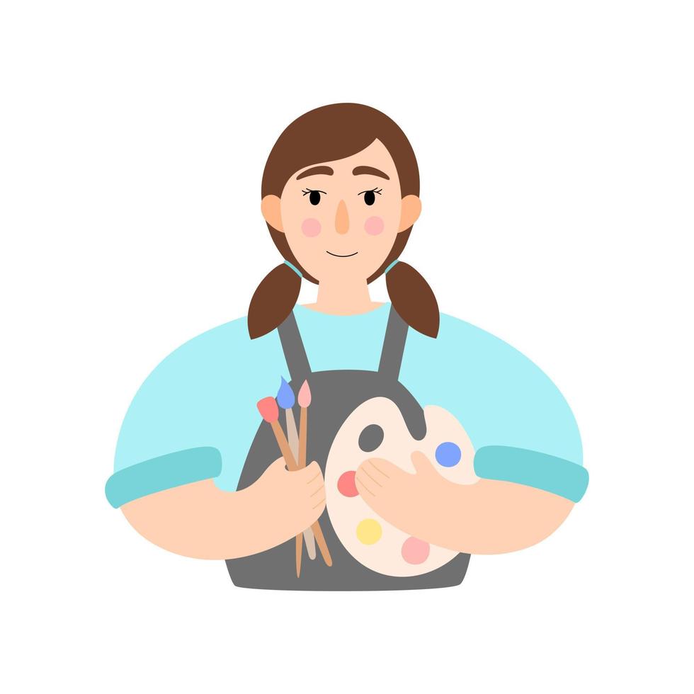 Painter artist with paintbrushes and palette. Artist Illustration in a flat style. Artist profession avatar. vector