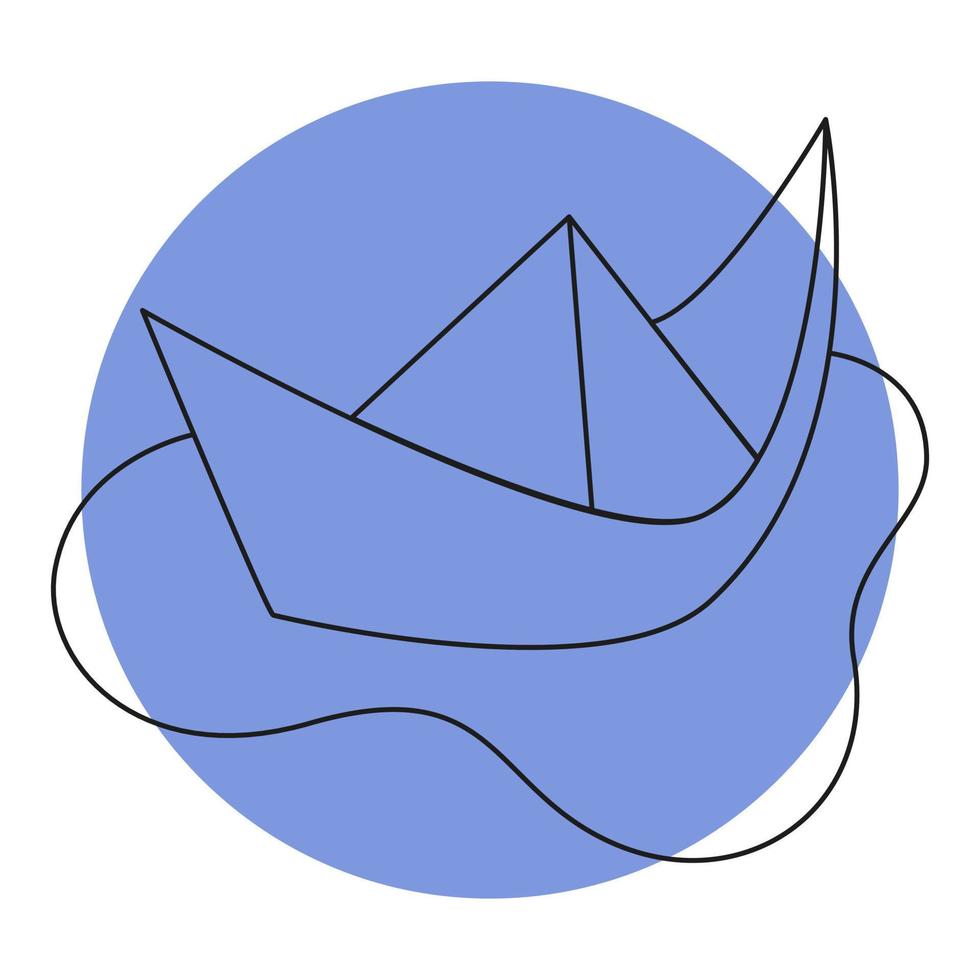 Paper boat in a puddle Icon on color backgrond. Simple line doodle Paper boat in a puddle icon. Vector illustration in editable line.