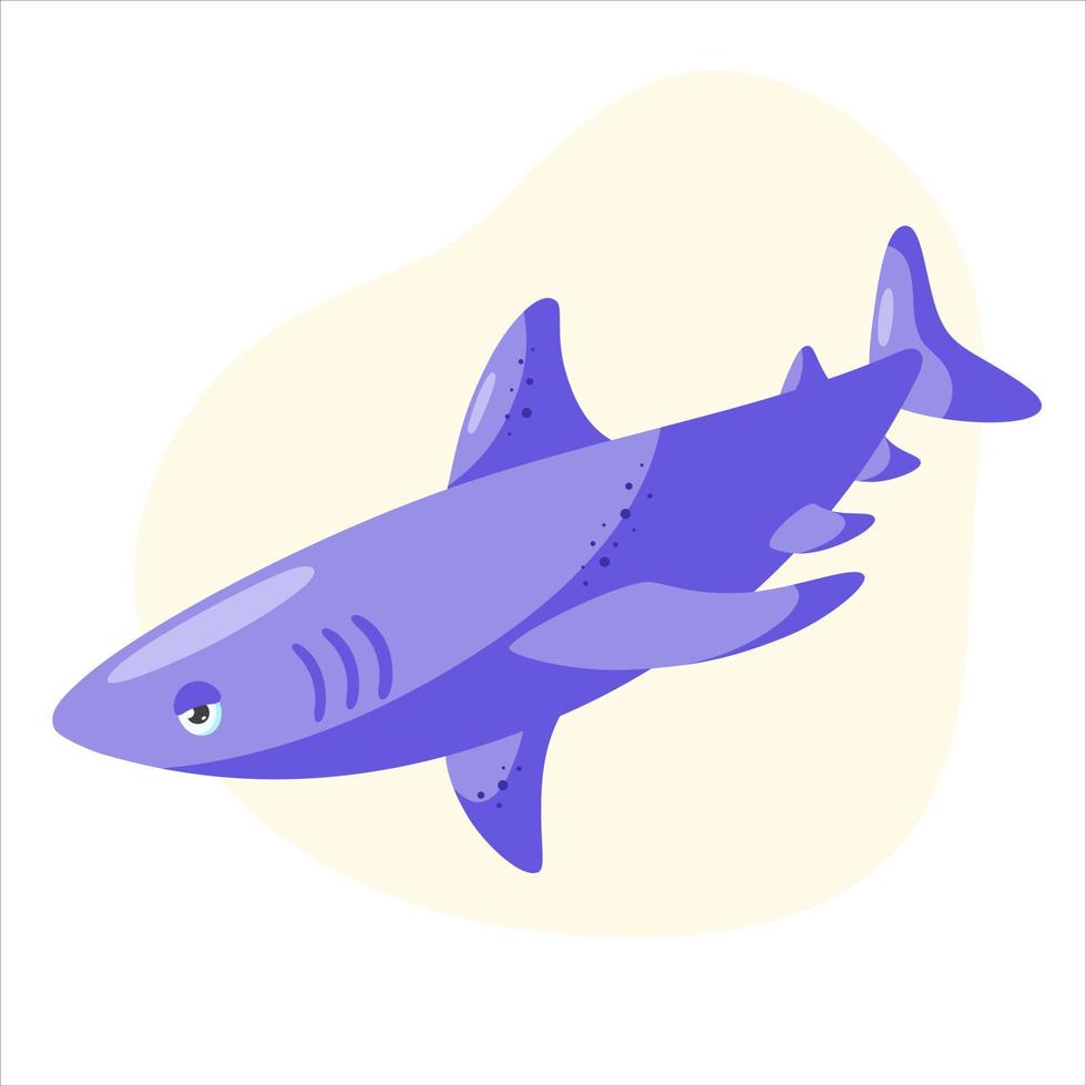 lindo tiburón morado sobre un fondo amarillo. ilustración vectorial de dibujos animados plana. vector