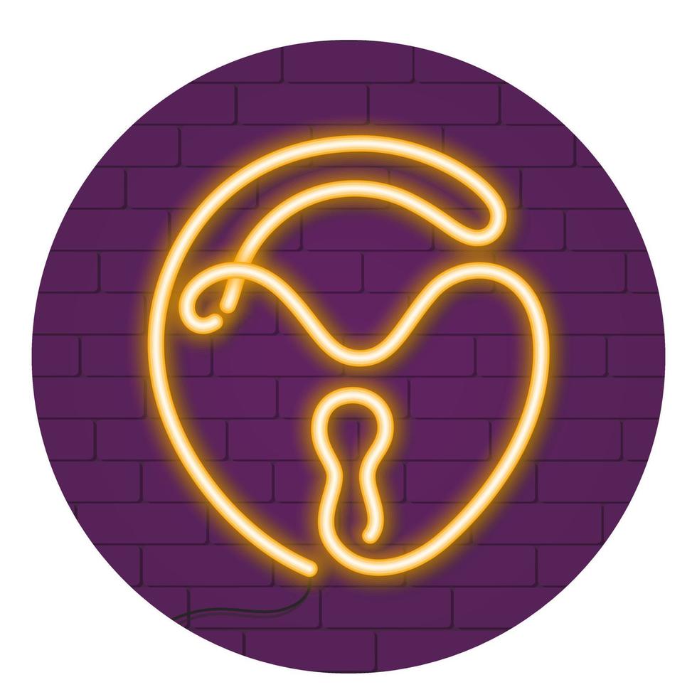 Neon glowing romantic lock on a purple brick wall. Valentine's day concept. vector