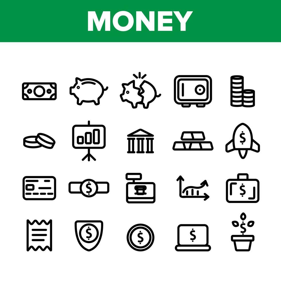 Money Savings, Banking Linear Vector Illustrations