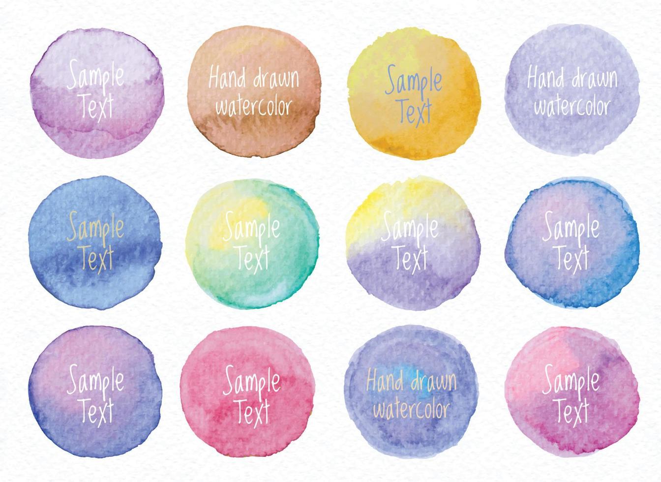Collection Vector label tag elements Set Watercolor brush paint strokes circle shape from a hand drawn on the white paper texture background