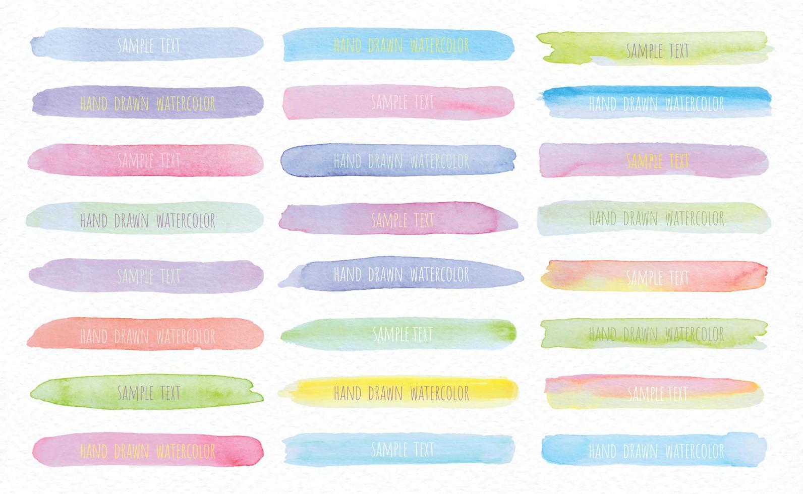 Collection Vector label tag elements Set Watercolor brush paint strokes from a hand drawn on the white paper texture background