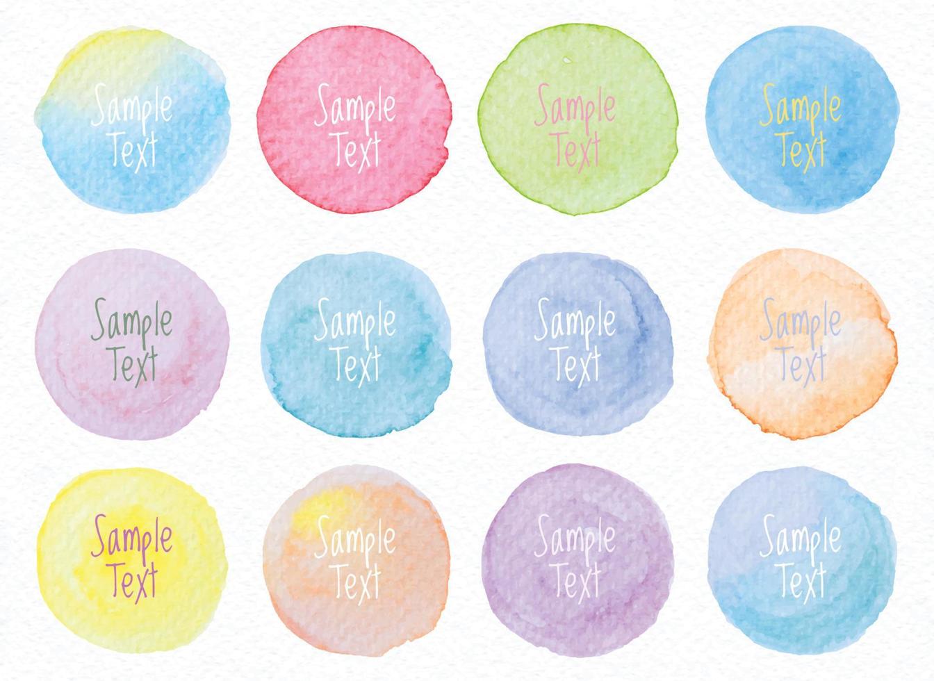 Collection Vector label tag elements Set Watercolor brush paint strokes circle shape from a hand drawn on the white paper texture background