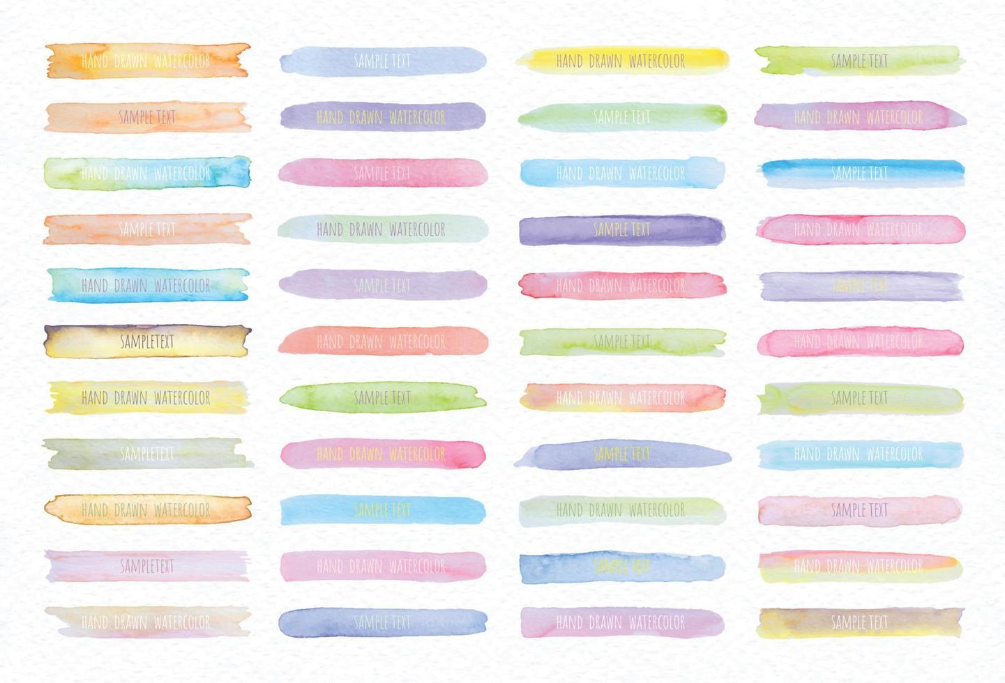 Collection Vector label tag elements Set Watercolor brush paint strokes from a hand drawn on the white paper texture background