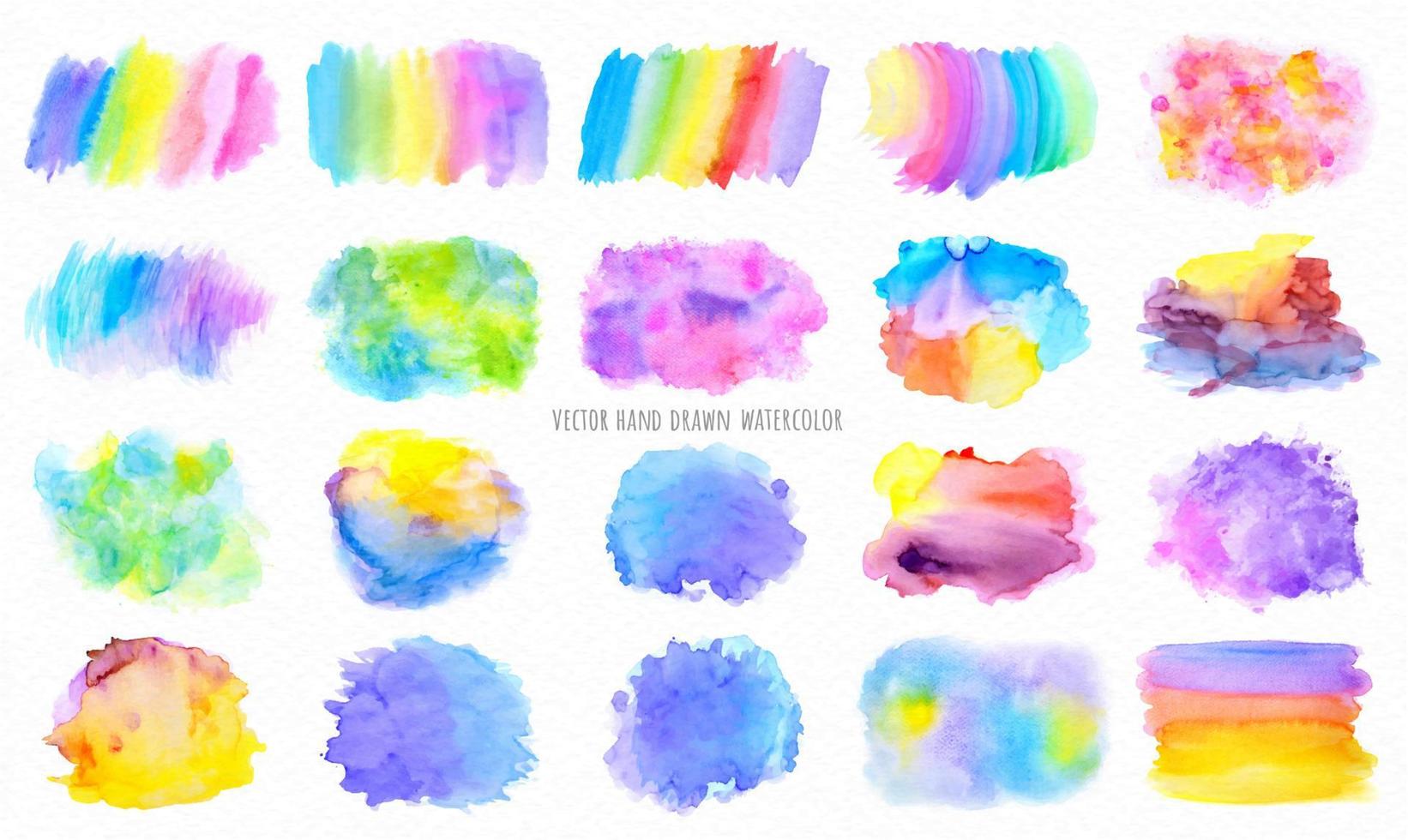 Collection Vector label tag element Set Watercolor paint brush strokes from a hand drawn on the white paper texture background