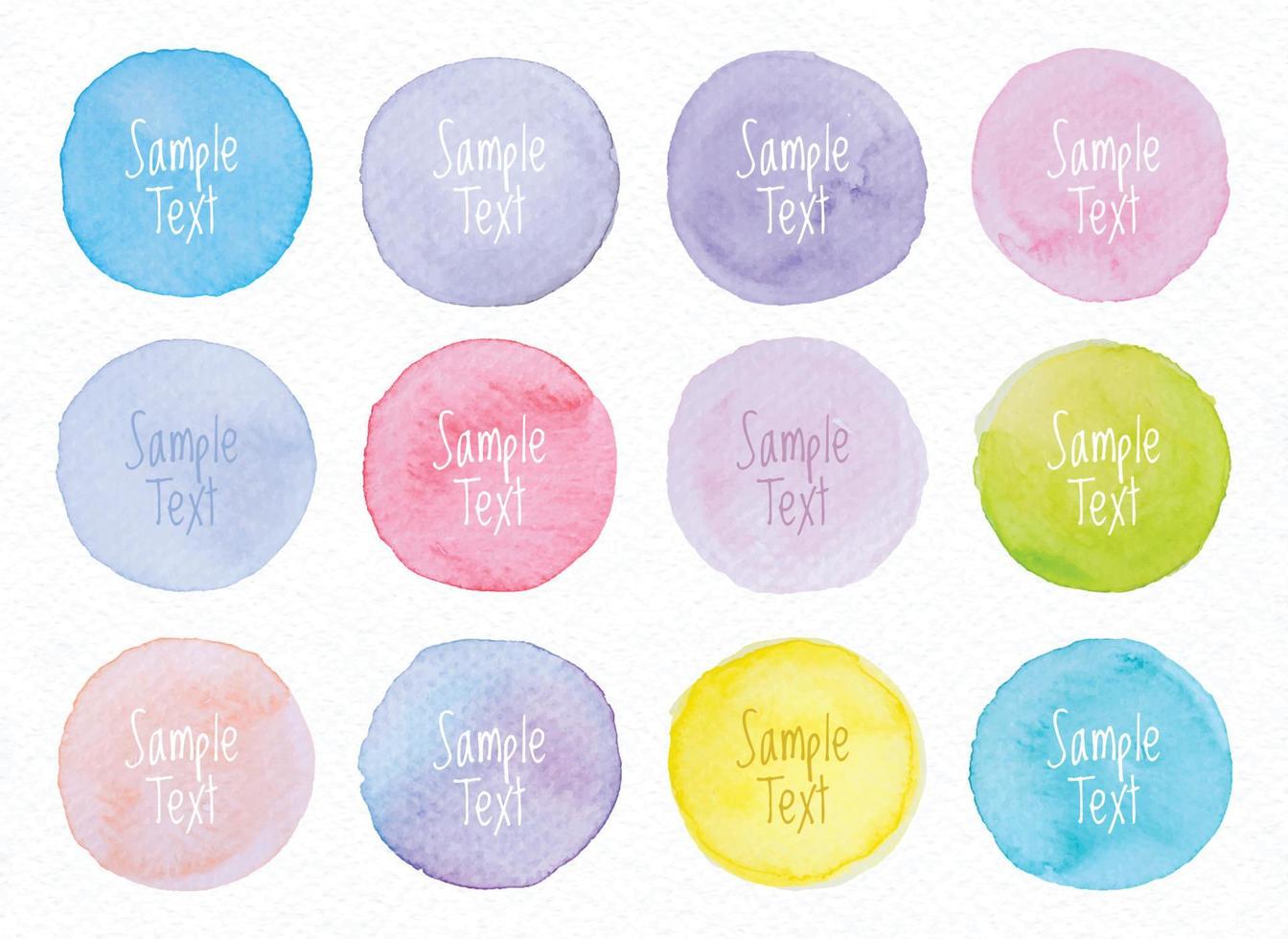 Collection Vector label tag elements Set Watercolor brush paint strokes circle shape from a hand drawn on the white paper texture background