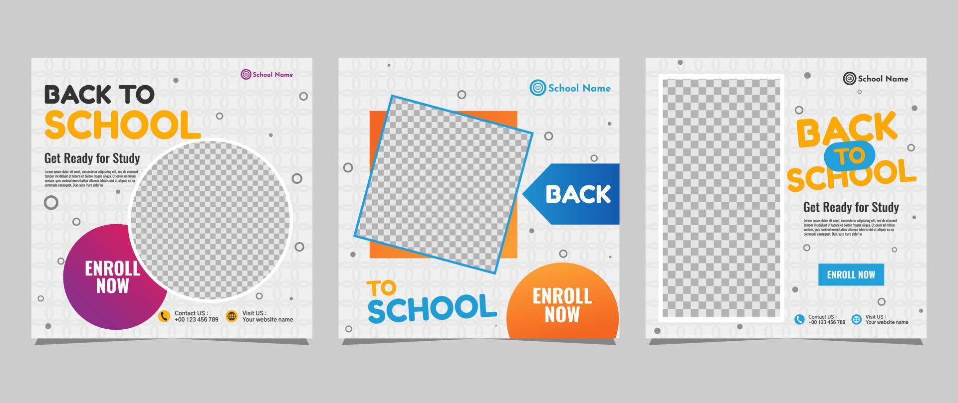 Back to school social media post template design. For web ads, postcard, card, business messages, discount flyers and big sale banners vector