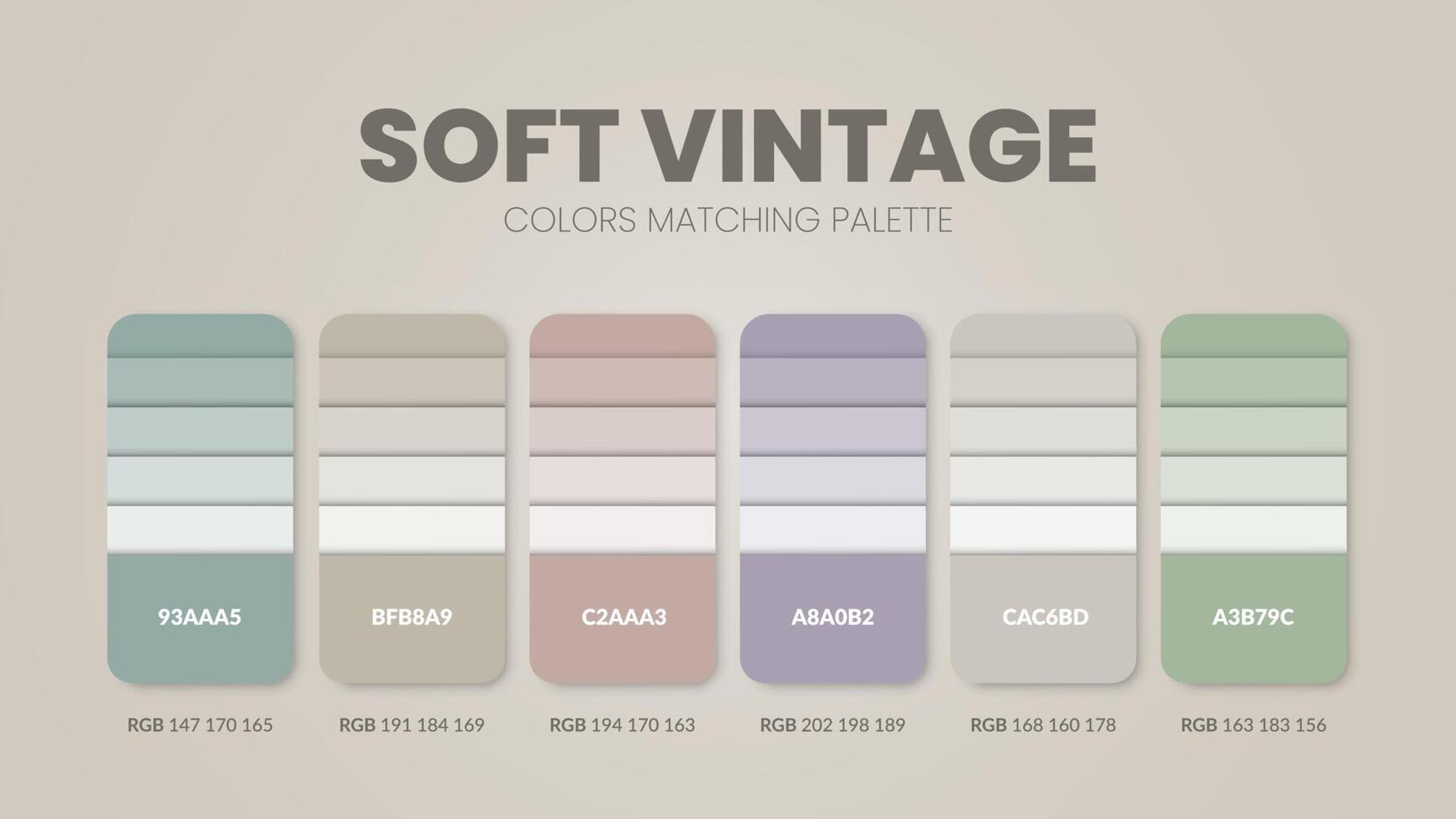 ideas de esquemas de colores de tonos vintage. Las paletas de colores son combinaciones de tendencias y guías de paletas de este año, una tabla de tonos de colores en rgb o hexadecimal. una muestra de color para una moda primaveral, hogar o interior vector