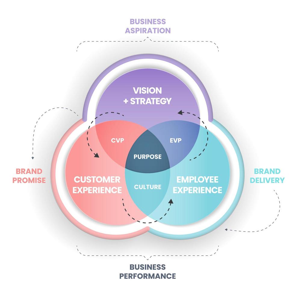 El diagrama de marca de empleador es una estrategia que toma su cultura, visión y propósito y crea una historia auténtica para mejorar la experiencia de los empleados en la organización. concepto de cultura y estrategia empresarial vector