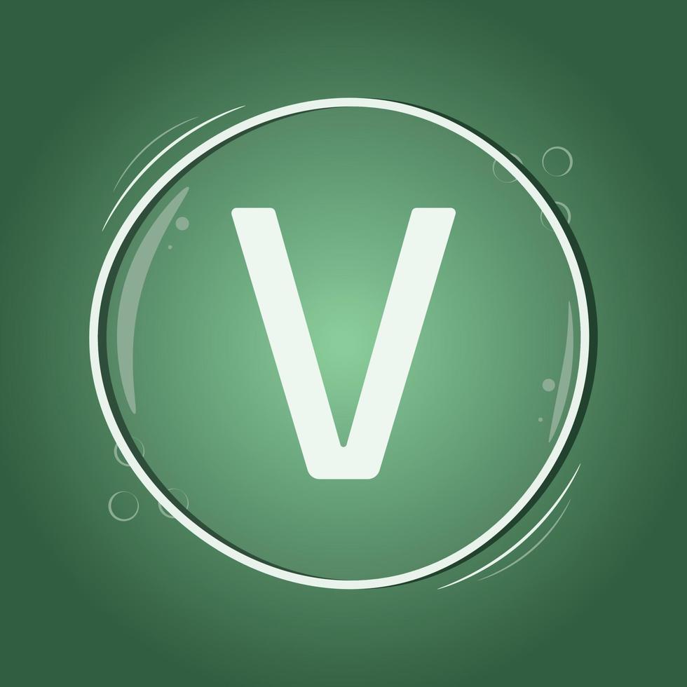 v letter circle logo design green background flat vector smart