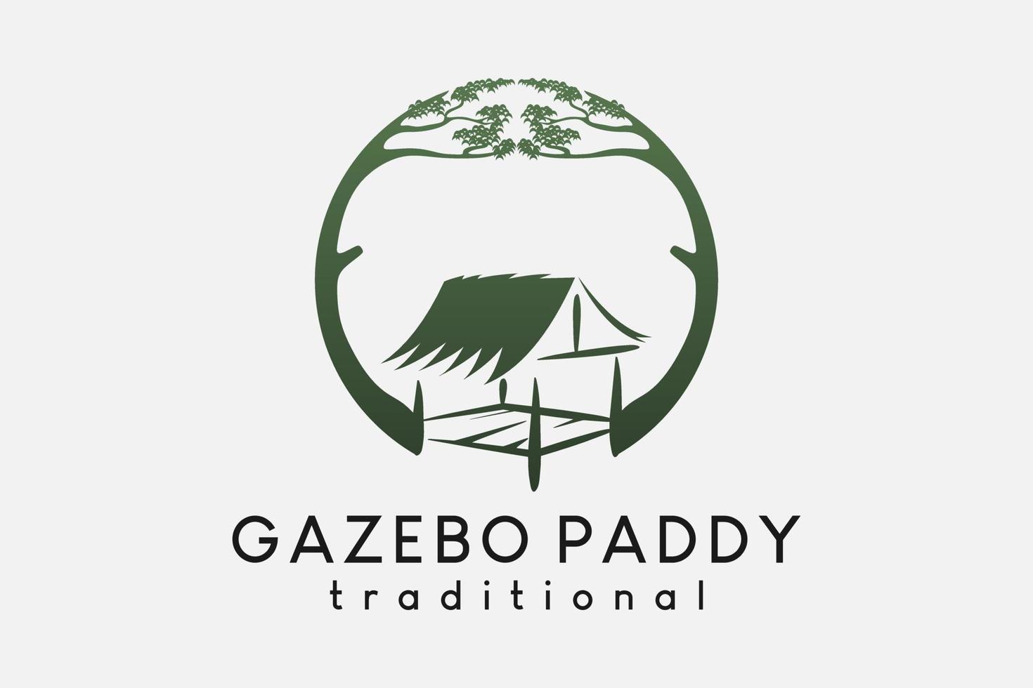 Paddy gazebo or traditional cottage logo design in a hand-drawn concept combined with a tree in a circle vector