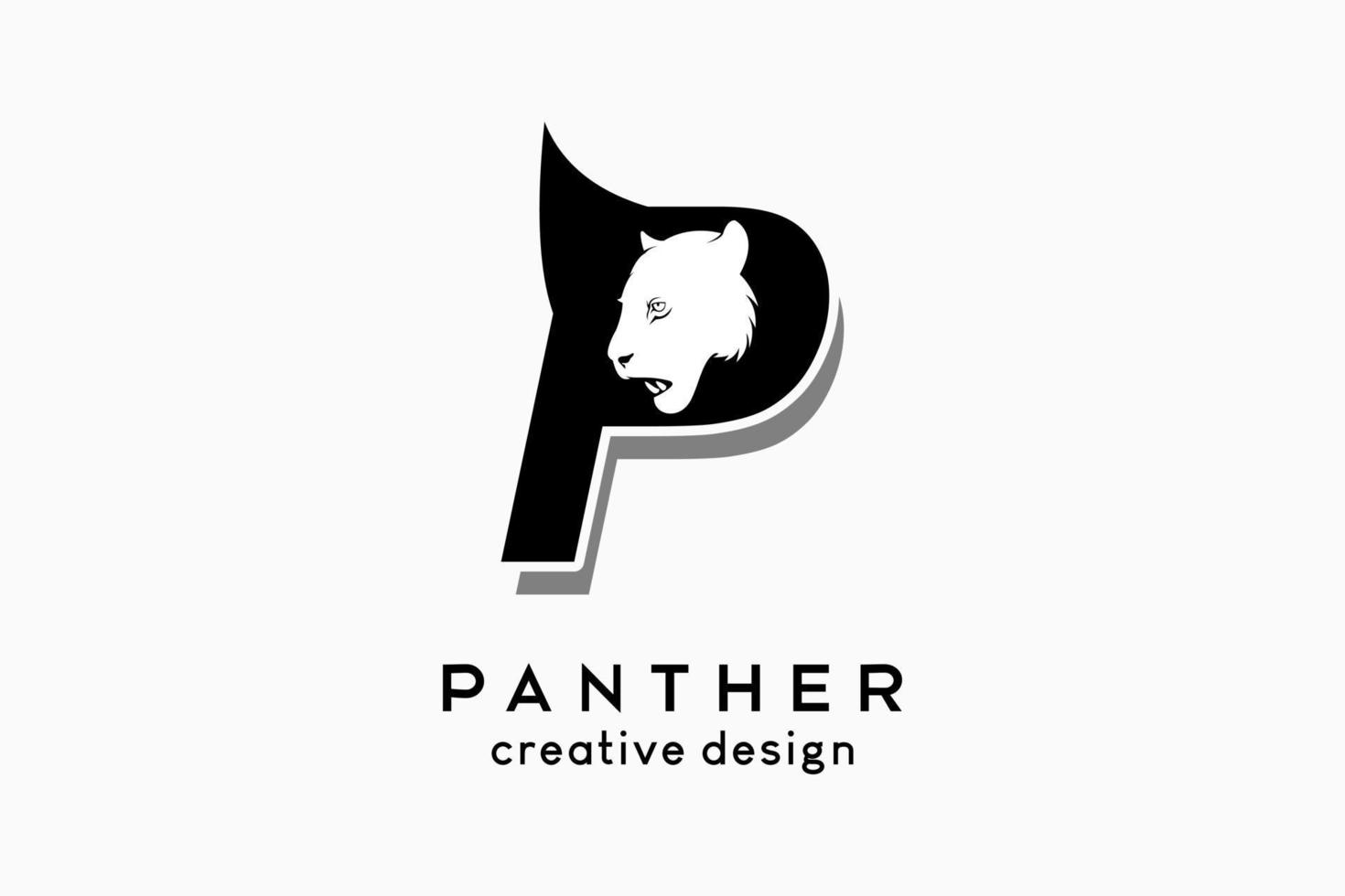 el diseño del logotipo de la pantera de la letra p, el icono de la letra p se combina con la cabeza de la pantera en un concepto creativo vector