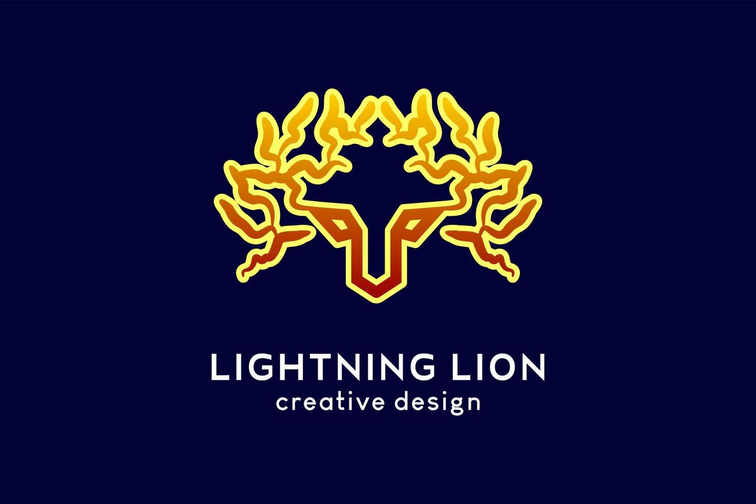 Lightning lion or lightning tiger logo design, lightning icon combines with a lion or tiger face in a creative concept vector
