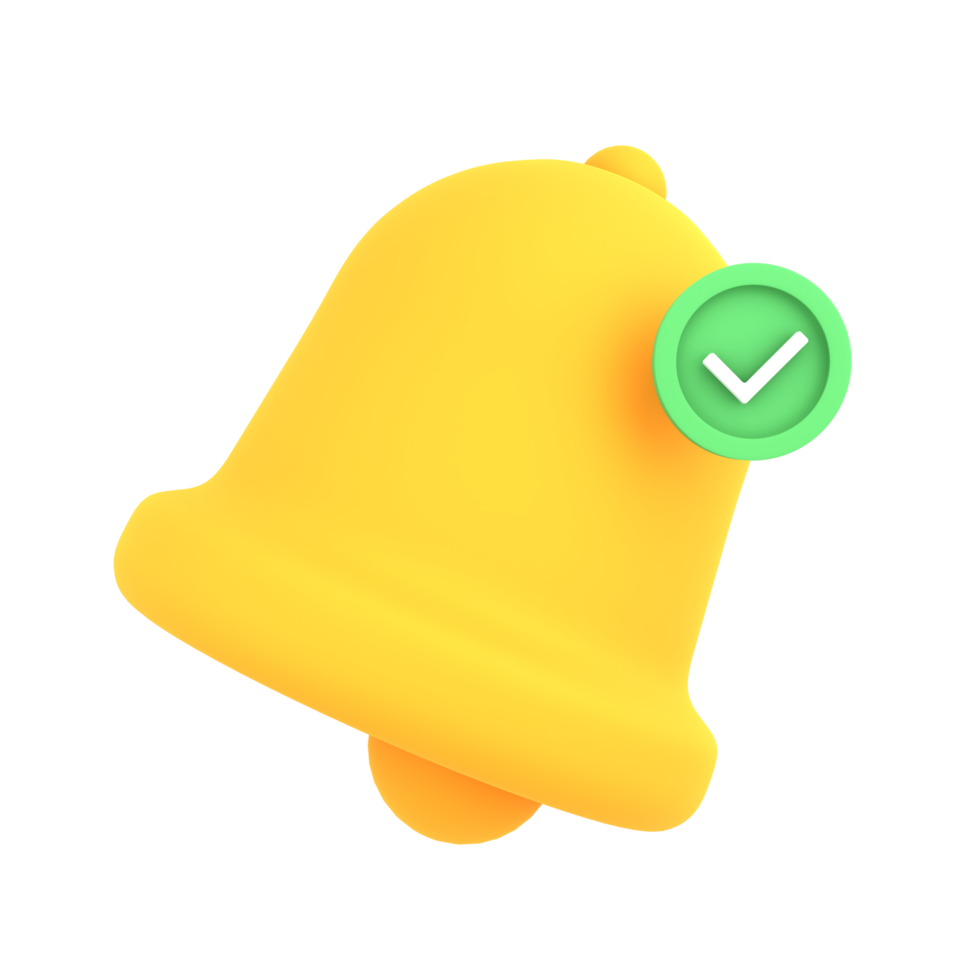 3d verified approved notification bell reminder alert icon png