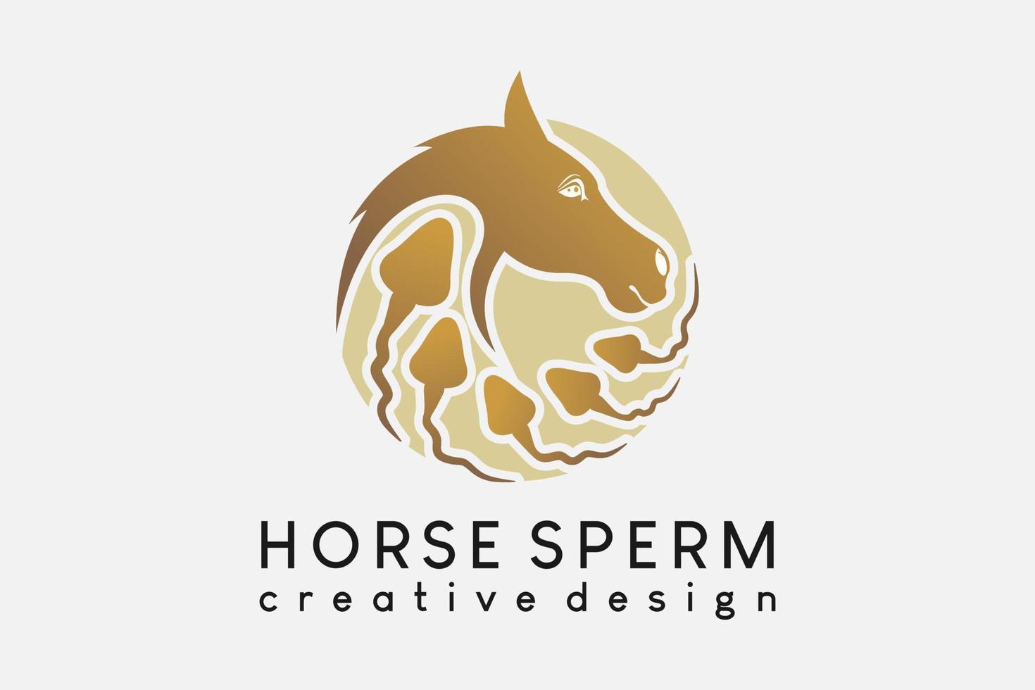 diseño de logotipo de esperma de caballo, silueta de cabeza de caballo e icono de esperma en círculo con concepto creativo vector