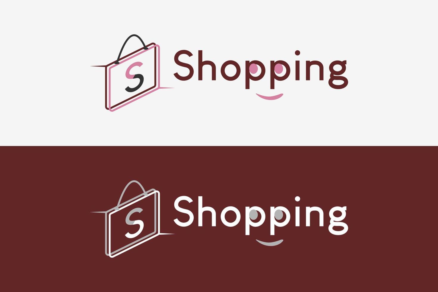 Simple shopping logo and icon design featuring a shopping bag vector illustration in a creative pastel color concept.