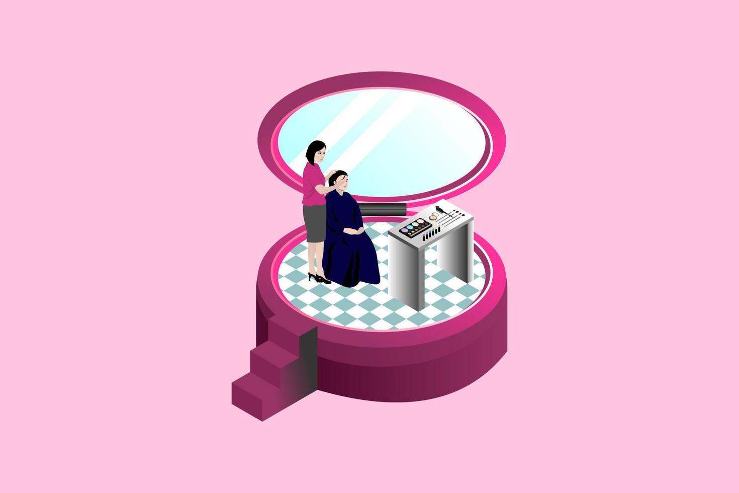 Isometric illustration of simple makeup with concept in powder icon. Isometric beauty vector