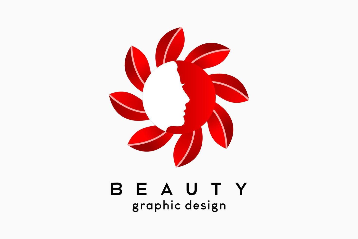 Beauty logo design with woman face concept in dots with twisted leaves elements vector