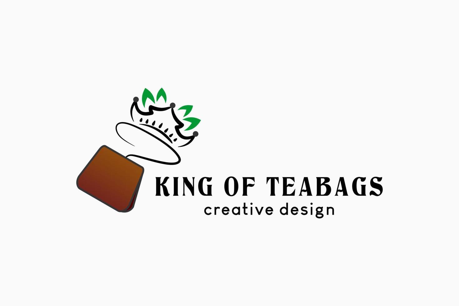 Tea bag king logo design, tea bag icon combined with crown icon in a