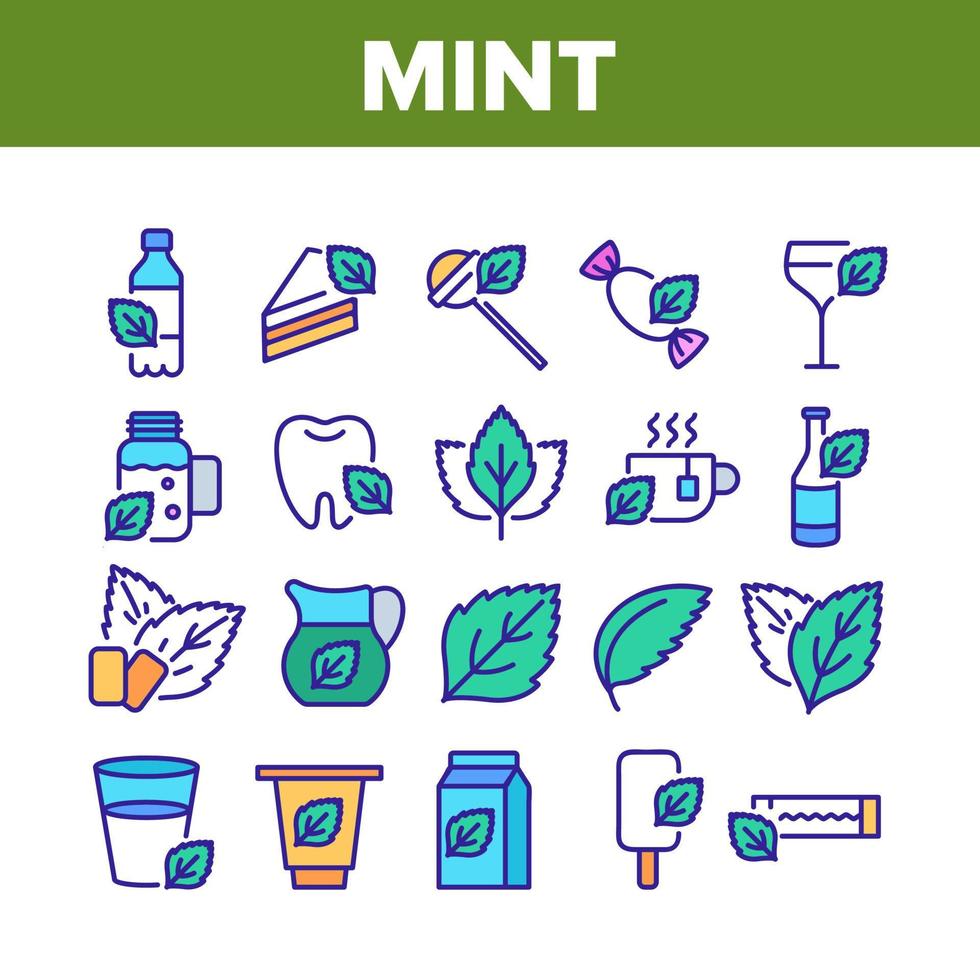 Mint Refreshing Leaf Collection Icons Set Vector