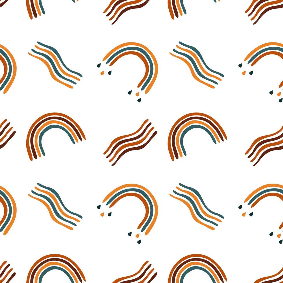 Kids boho rainbow pattern with abstract colorful archs. Baby bohemian background in warm colors. Vector illustration seamless pattern