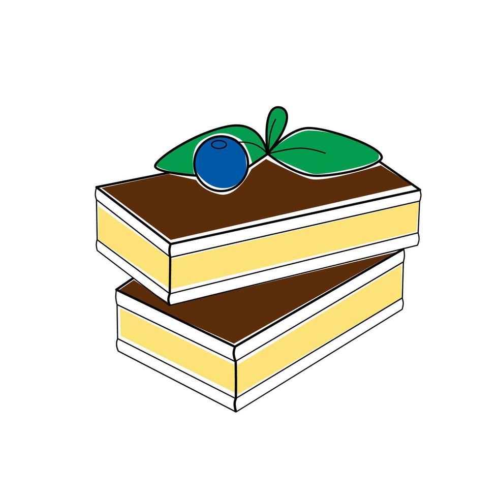 chocolate cakes two pieces of pie with berry homemade dessert food vector