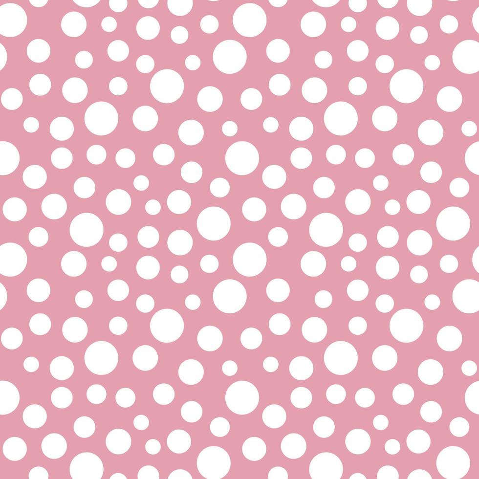 Abstract hand drawn polka dot seamless pattern retro white dot tracery on pink background irregular rhythm and size vector illustration