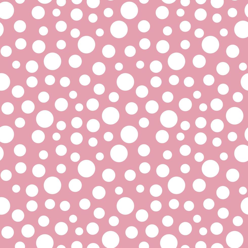 Abstract hand drawn polka dot seamless pattern retro white dot tracery on pink background irregular rhythm and size vector illustration